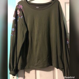 Olive green embroidered sweater for sale!